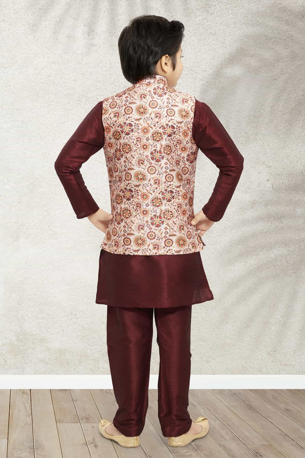 Banarasi Silk Digital Printed Cream Colour 3 Pcs Jacket Set