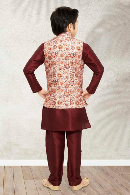 Banarasi Silk Digital Printed Cream Colour 3 Pcs Jacket Set