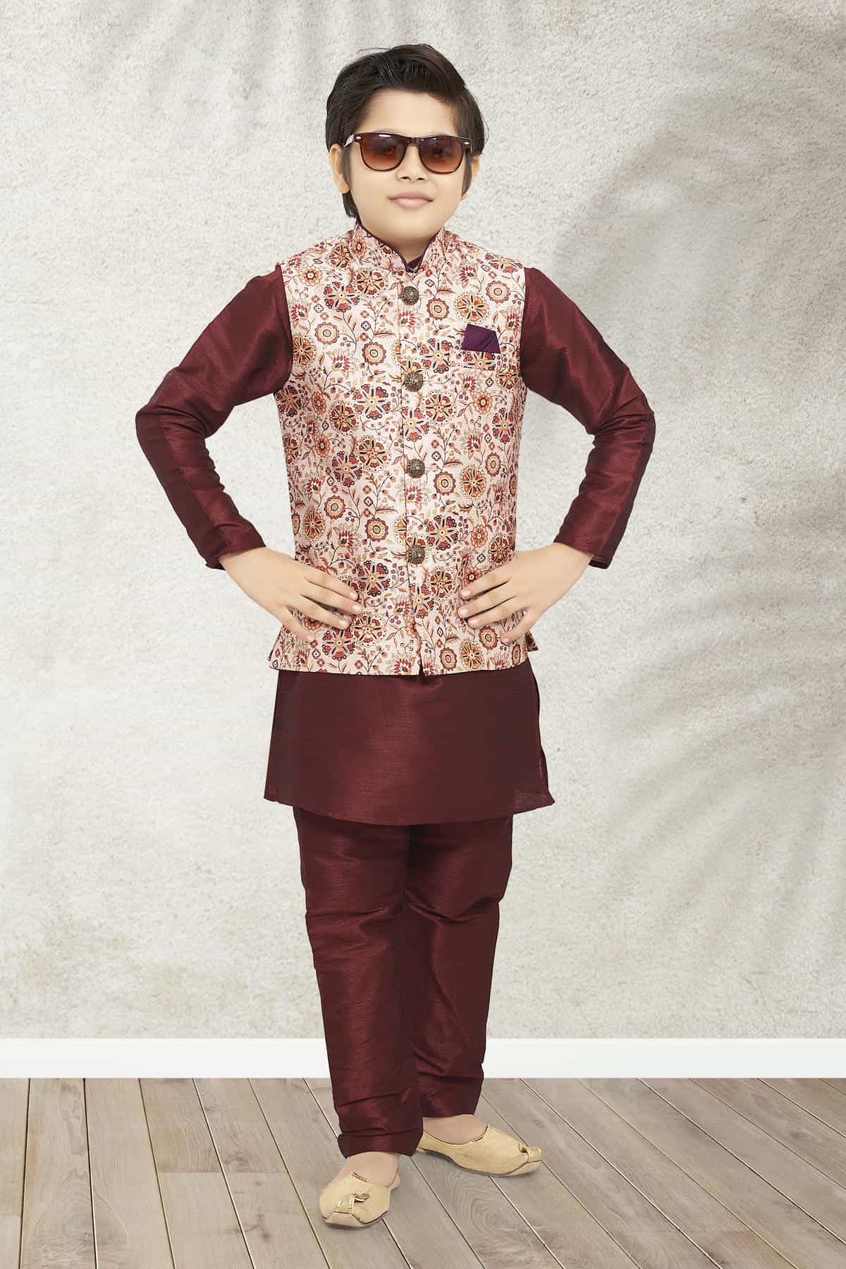 Banarasi Silk Digital Printed Cream Colour 3 Pcs Jacket Set