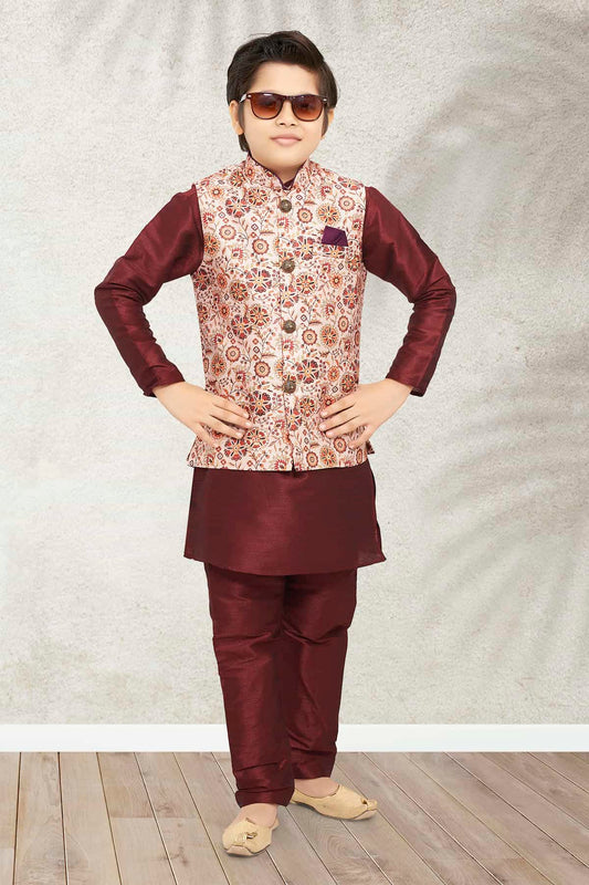 Banarasi Silk Digital Printed Cream Colour 3 Pcs Jacket Set