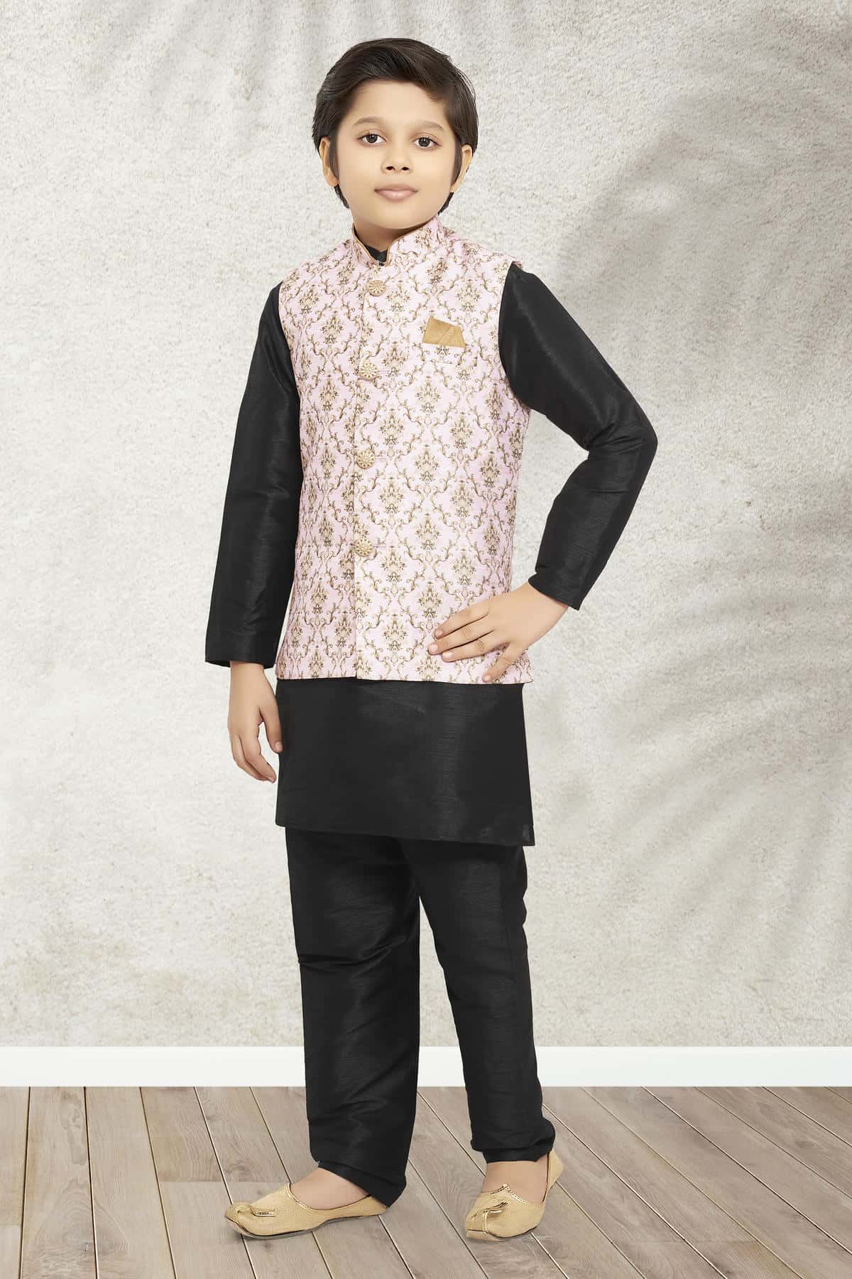 Banarasi Silk Digital Printed Light Pink Colour 3 Pcs Jacket Set