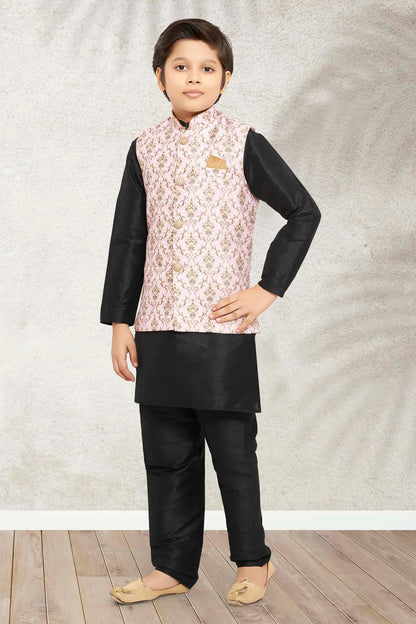 Banarasi Silk Digital Printed Light Pink Colour 3 Pcs Jacket Set
