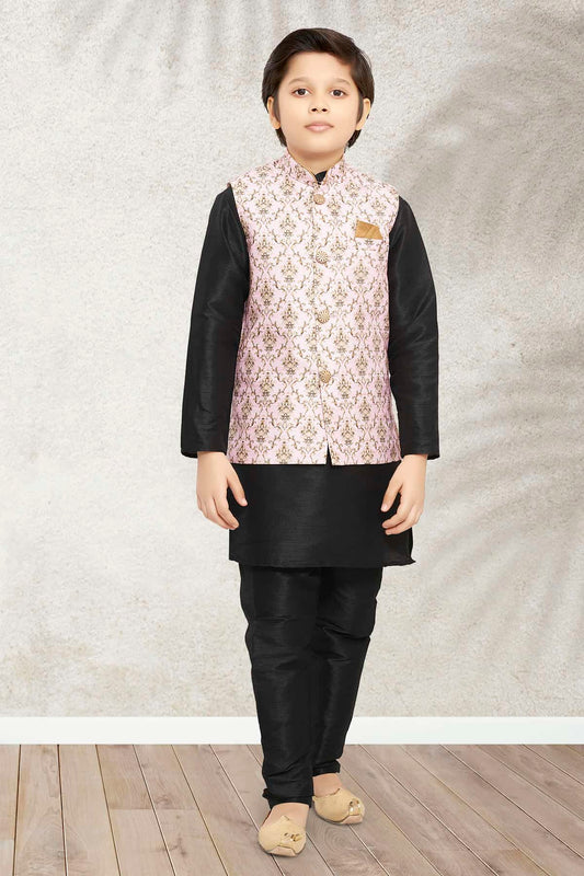 Banarasi Silk Digital Printed Light Pink Colour 3 Pcs Jacket Set
