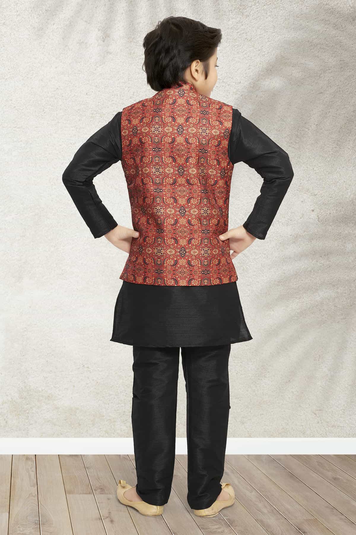 Banarasi Silk Digital Printed Maroon Colour 3 Pcs Jacket Set