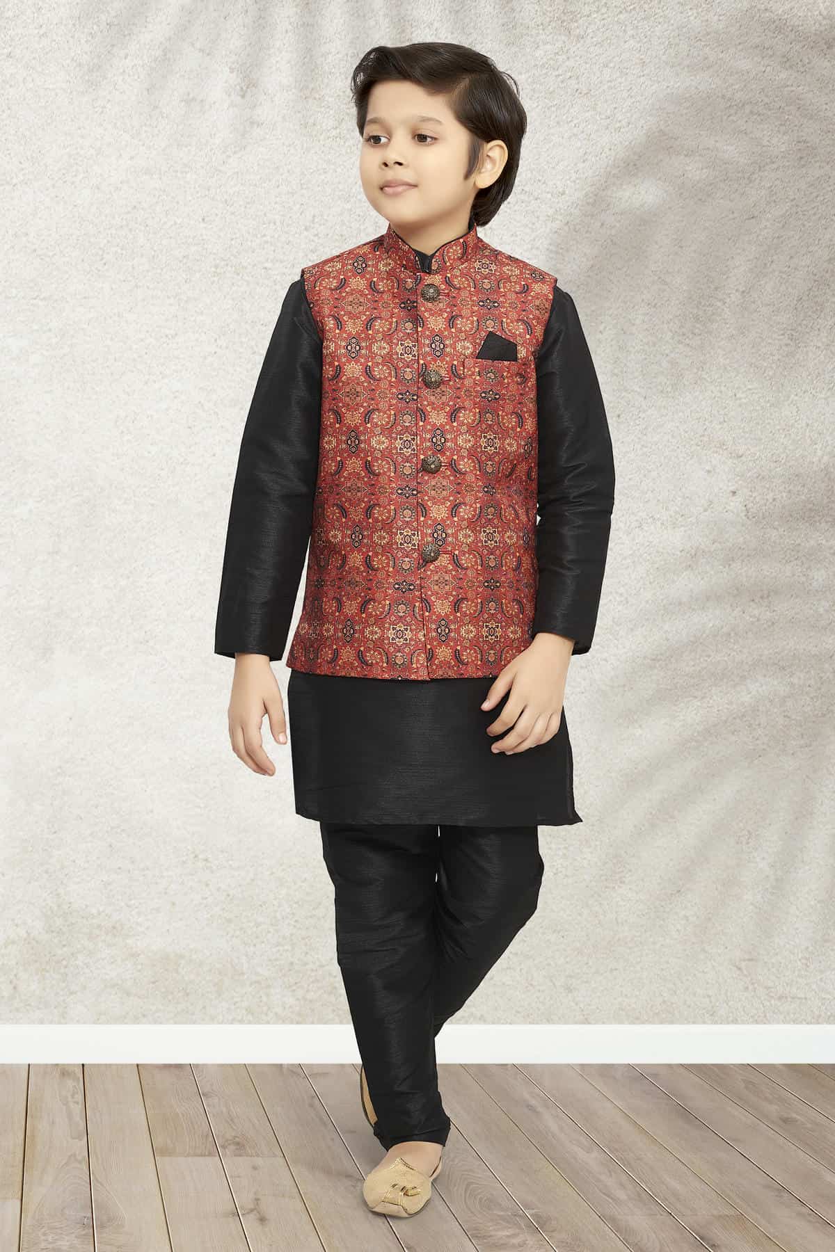 Banarasi Silk Digital Printed Maroon Colour 3 Pcs Jacket Set