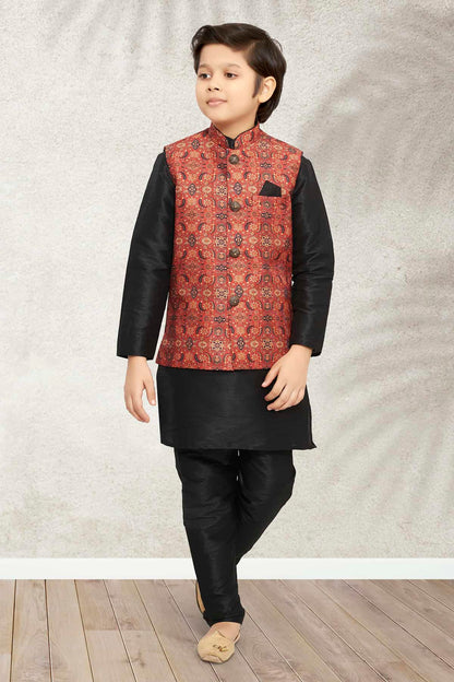 Banarasi Silk Digital Printed Maroon Colour 3 Pcs Jacket Set