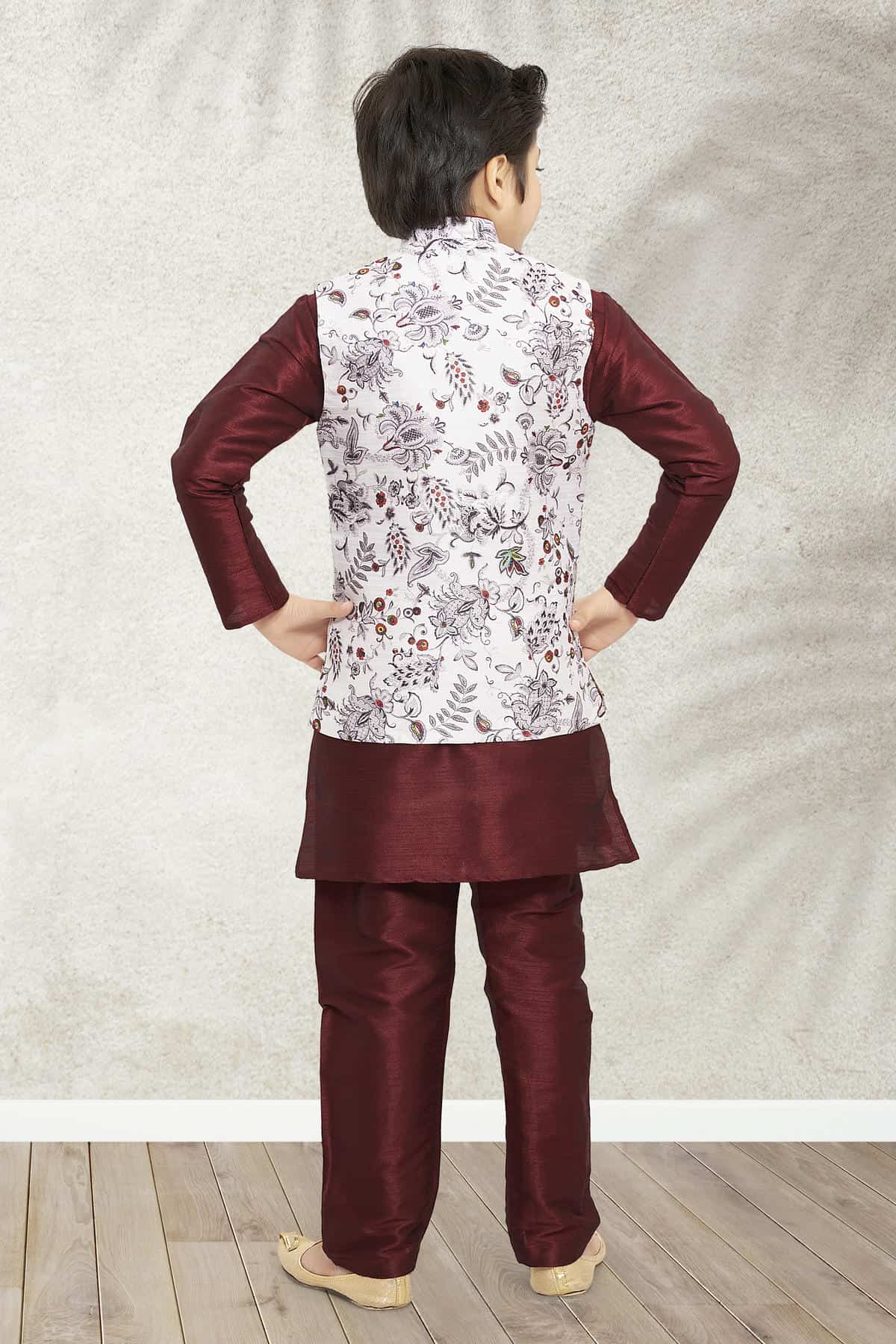 Banarasi Silk Digital Printed Off White Colour 3 Pcs Jacket Set