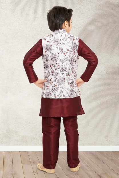 Banarasi Silk Digital Printed Off White Colour 3 Pcs Jacket Set
