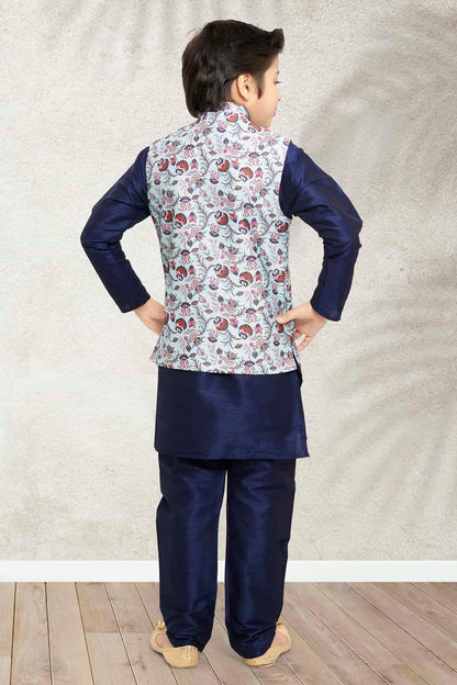 Banarasi Silk Digital Printed Sky Blue Colour 3 Pcs Jacket Set