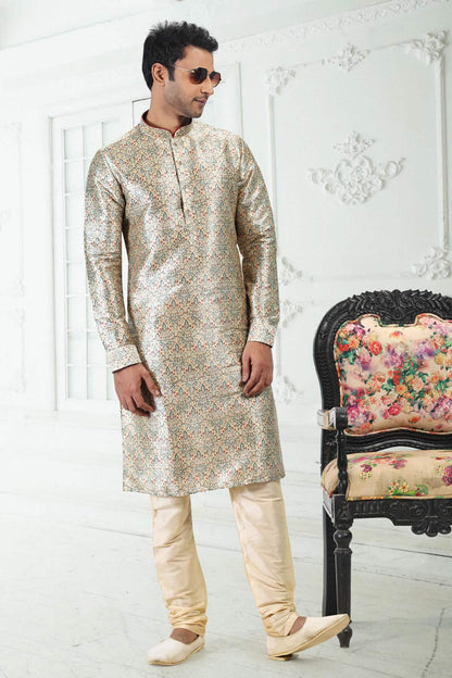 Banarasi Silk Kurta Pajama In Cream Green colour KP1230402 B