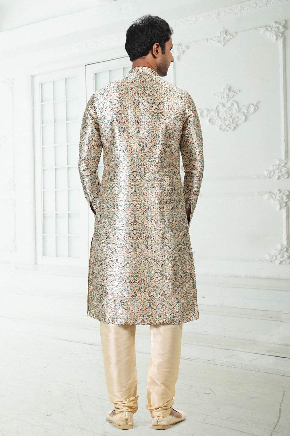 Banarasi Silk Kurta Pajama In Cream Green colour KP1230402 C