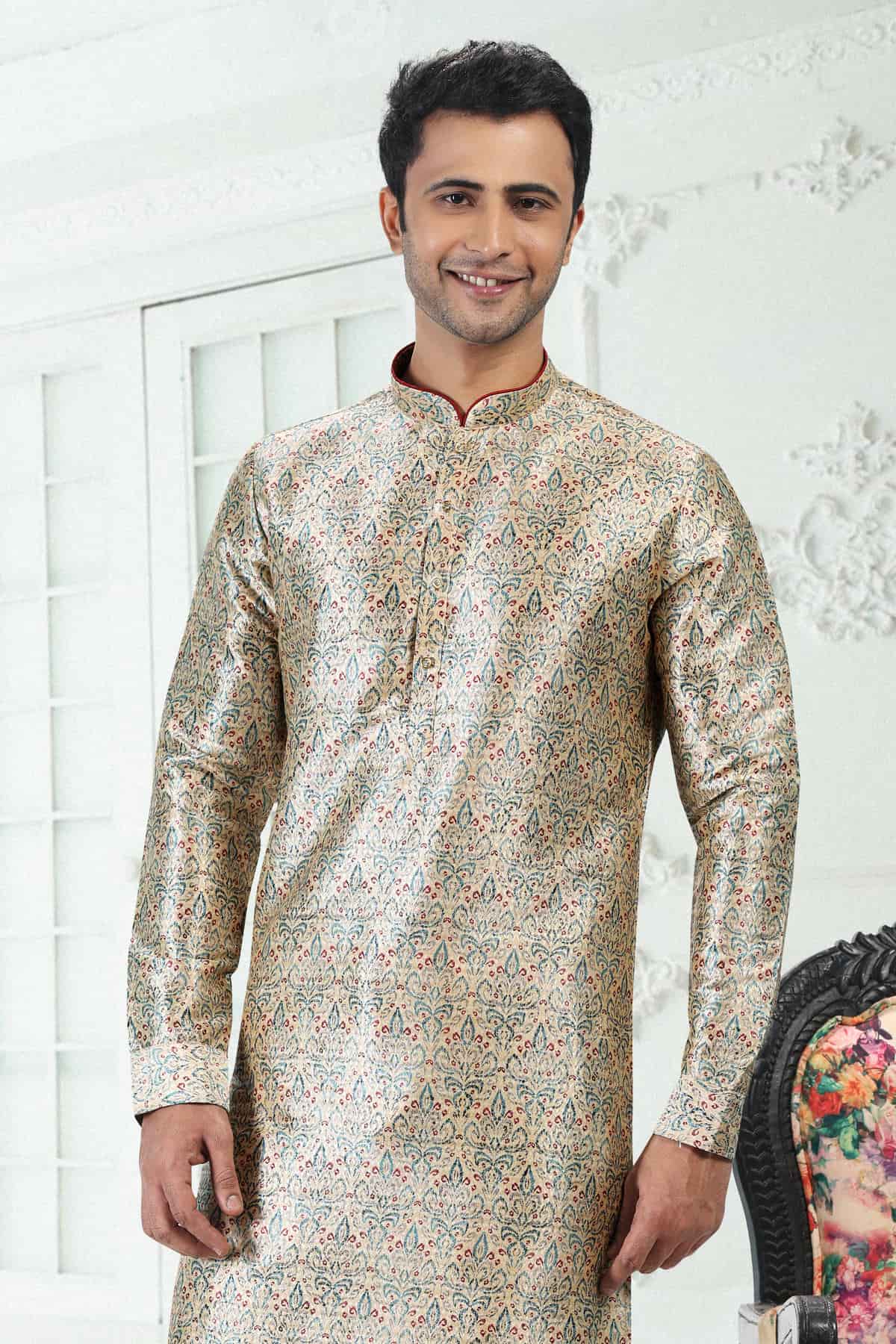 Banarasi Silk Kurta Pajama In Cream Green colour KP1230402 D