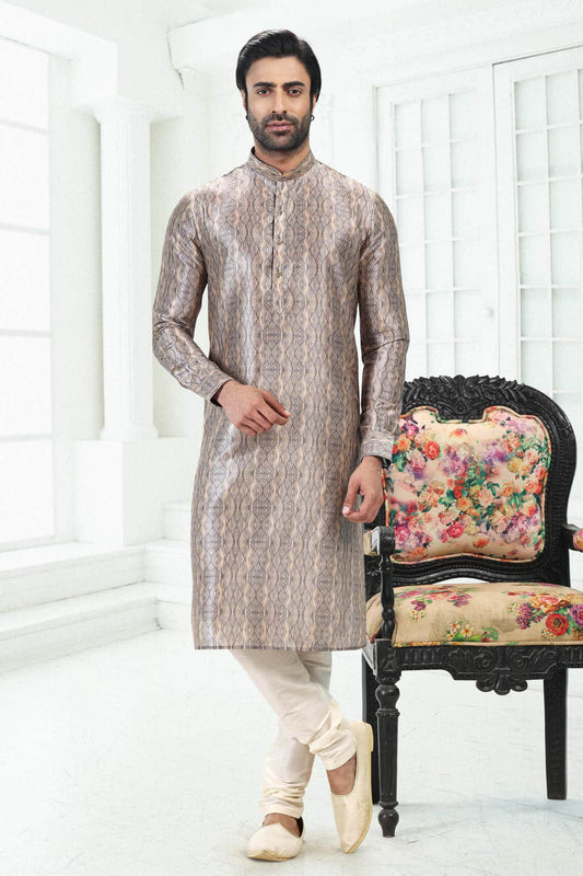 Banarasi Silk Kurta Pajama In Cream Grey colour KP1230405 A