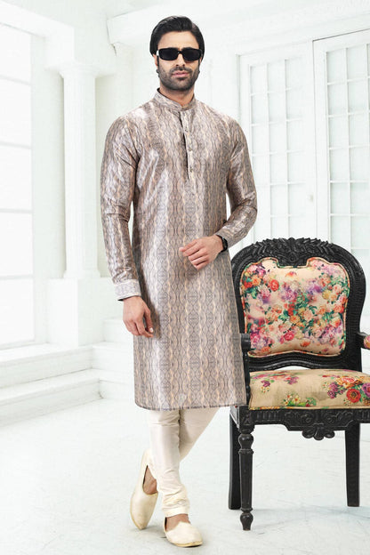 Banarasi Silk Kurta Pajama In Cream Grey colour KP1230405 B