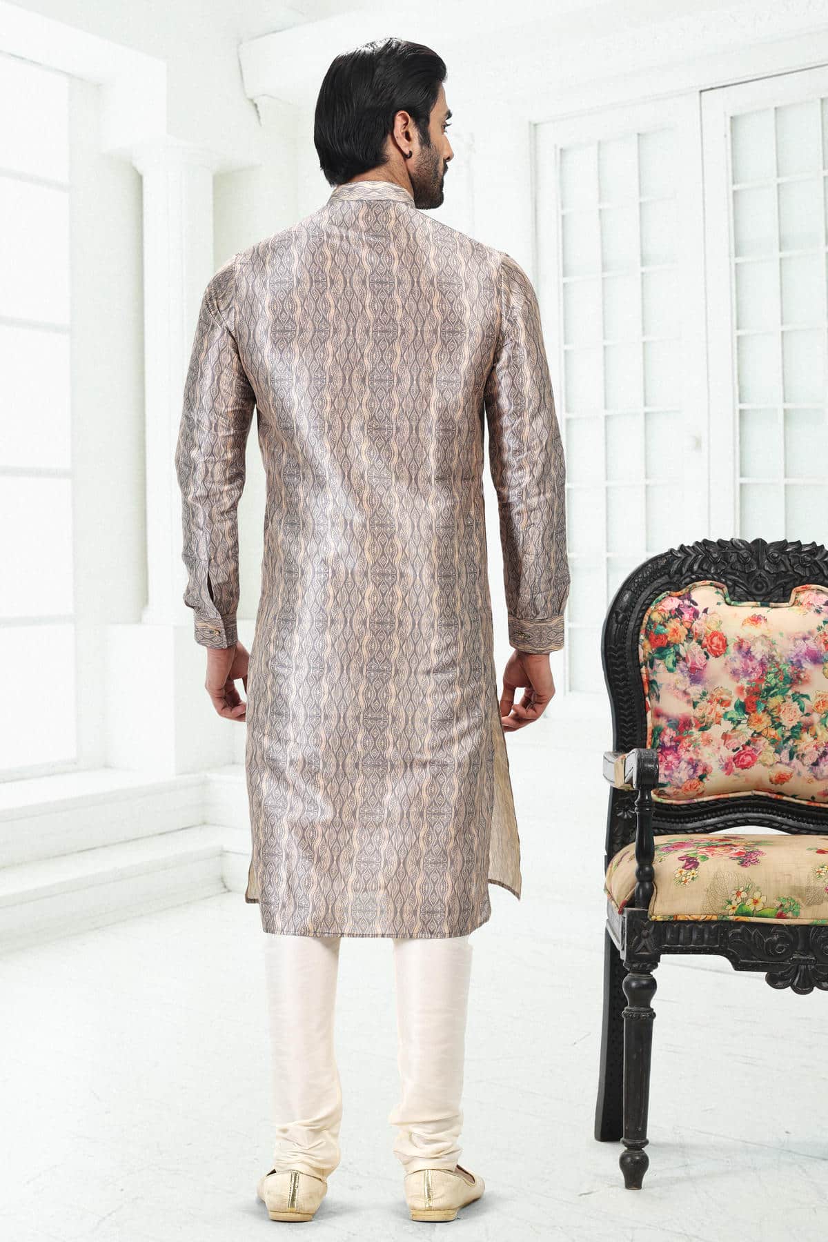 Banarasi Silk Kurta Pajama In Cream Grey colour KP1230405 C