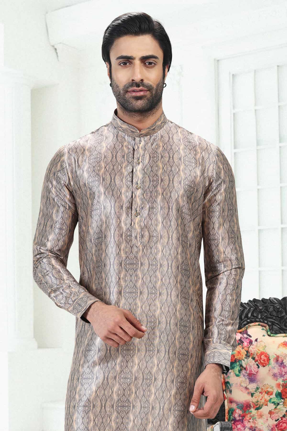 Banarasi Silk Kurta Pajama In Cream Grey colour KP1230405 D