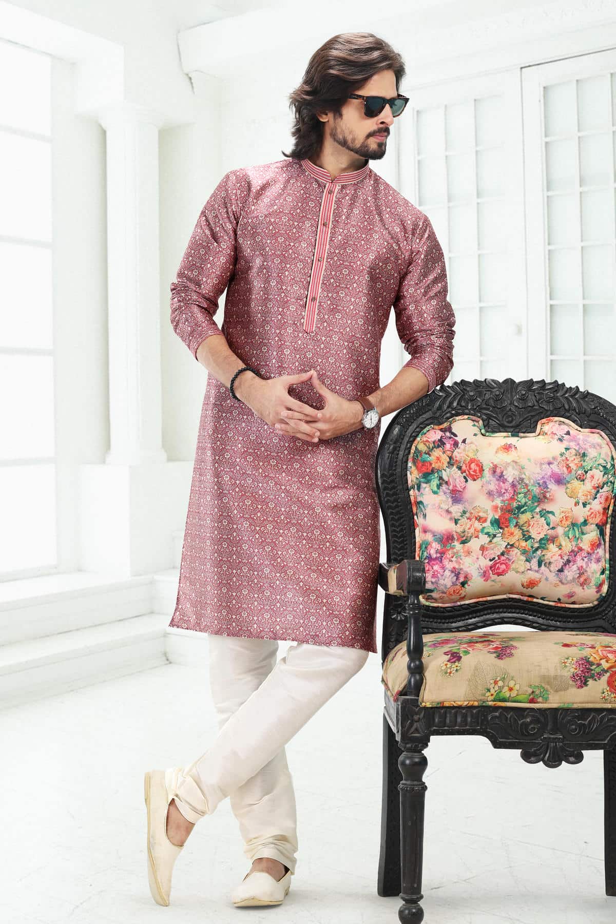 Banarasi Silk Kurta Pajama In Dark Pink colour KP1230389 B