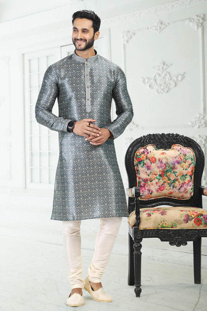 Banarasi Silk Kurta Pajama In Grey colour KP1230388 A
