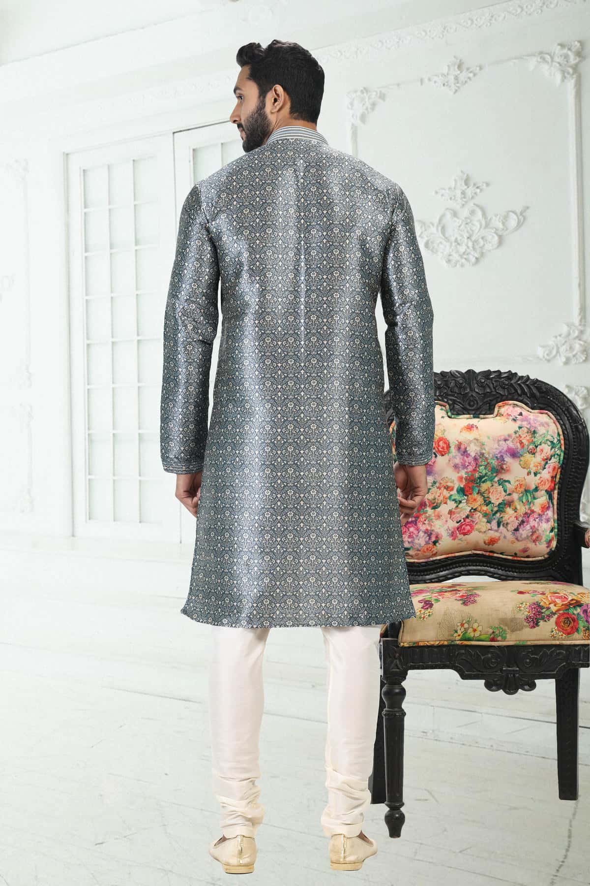 Banarasi Silk Kurta Pajama In Grey colour KP1230388 C