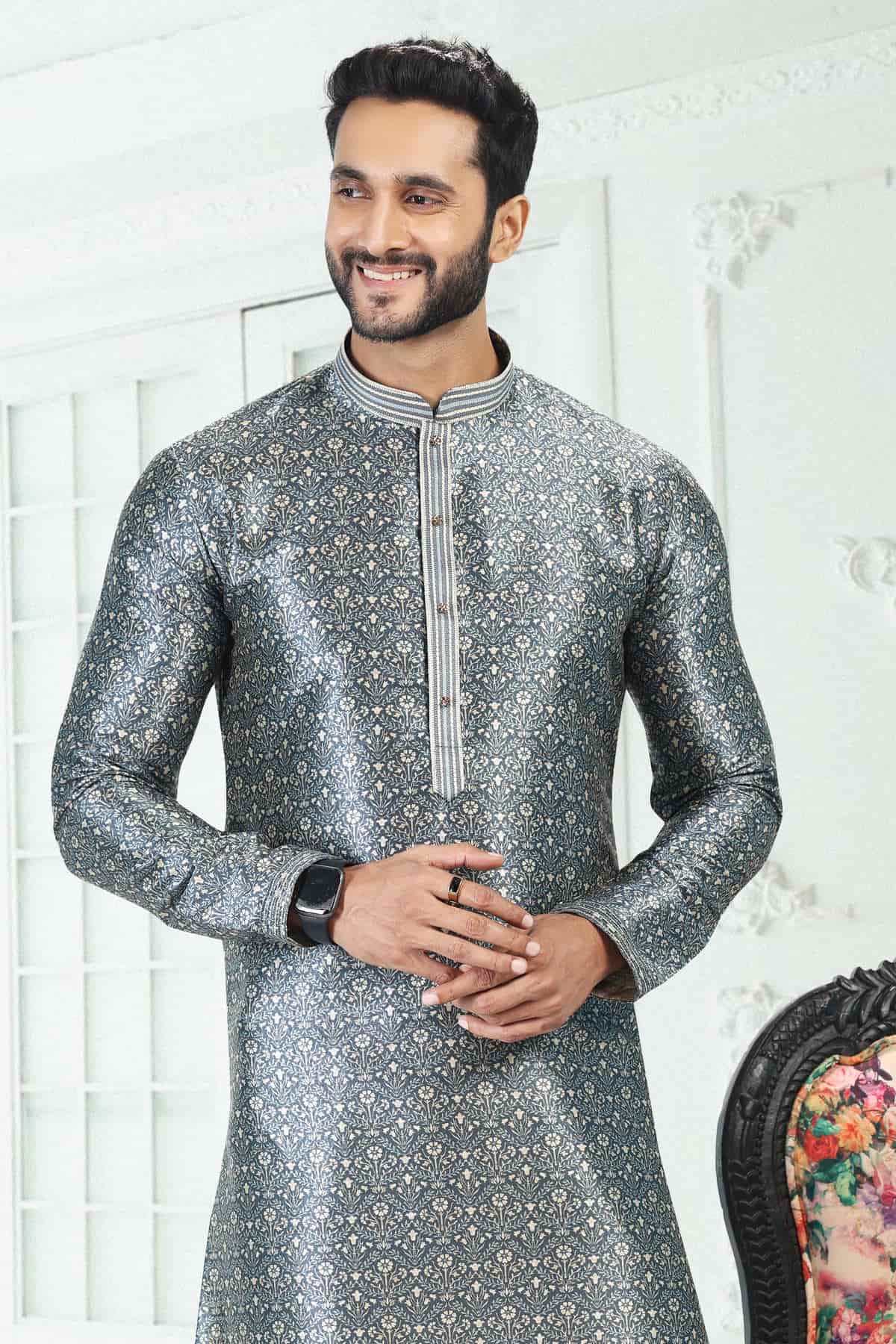 Banarasi Silk Kurta Pajama In Grey colour KP1230388 D