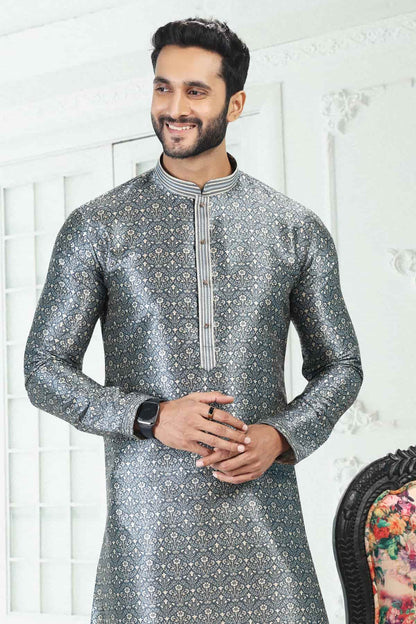 Banarasi Silk Kurta Pajama In Grey colour KP1230388 D