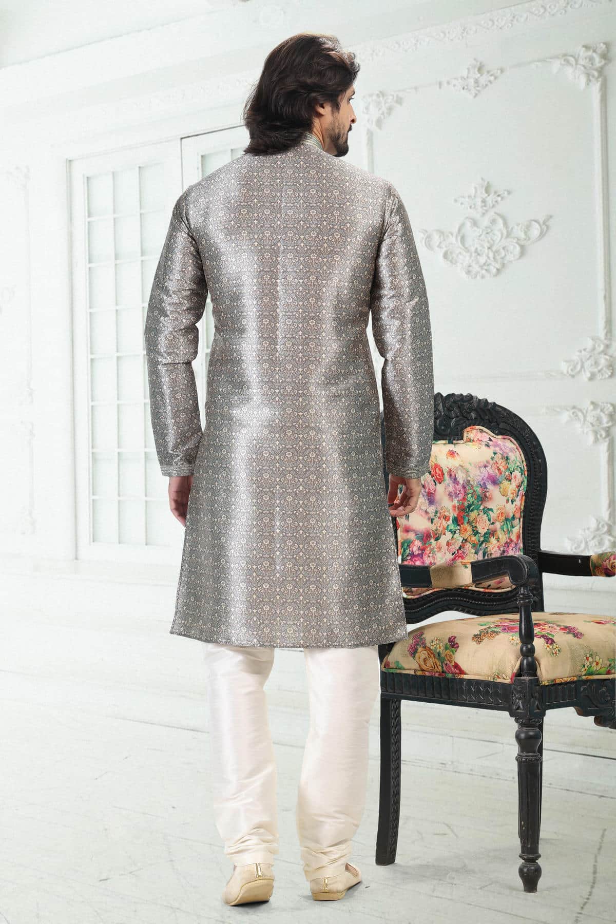Banarasi Silk Kurta Pajama In Grey colour KP1230390 C