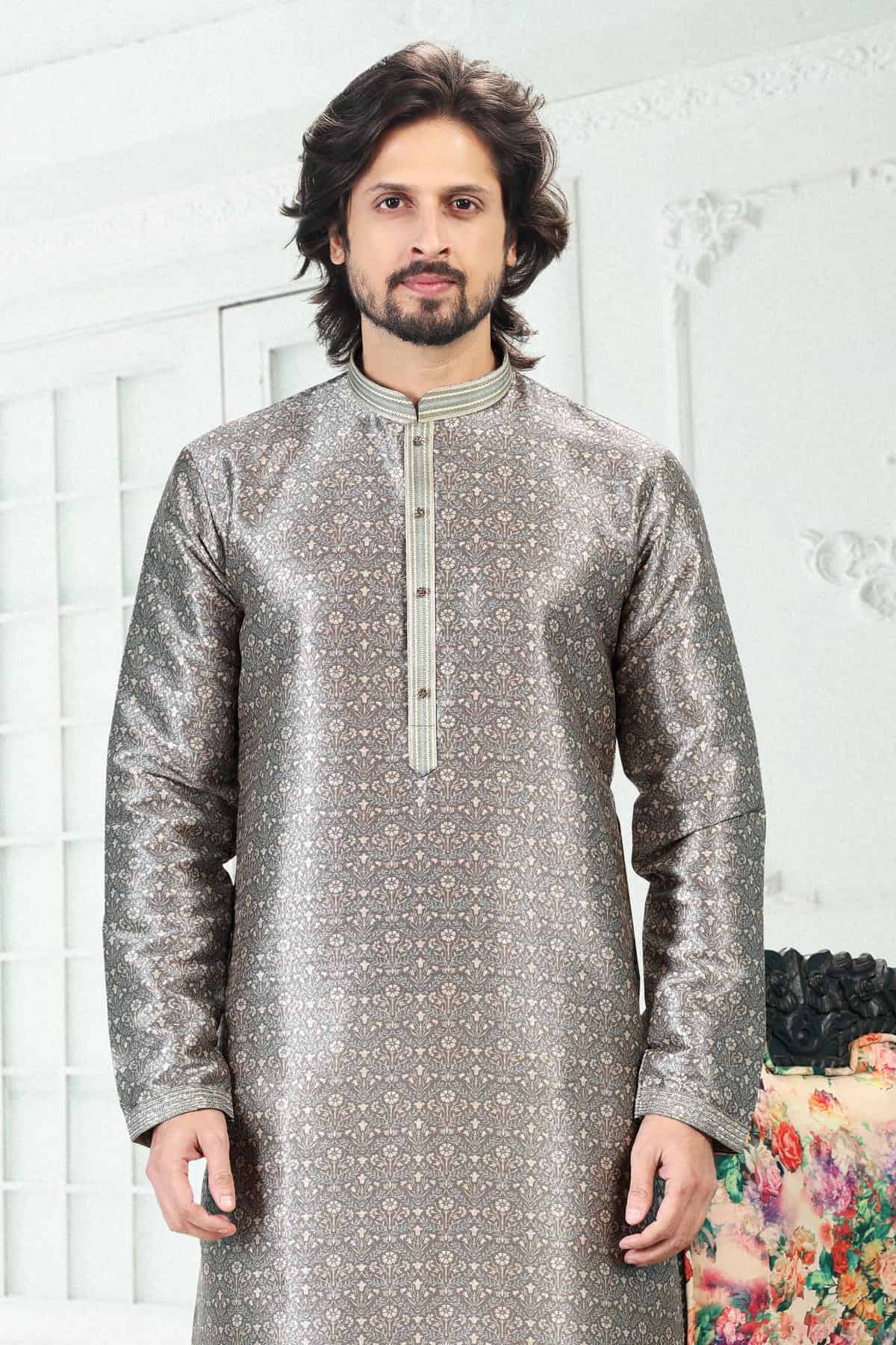 Banarasi Silk Kurta Pajama In Grey colour KP1230390 D
