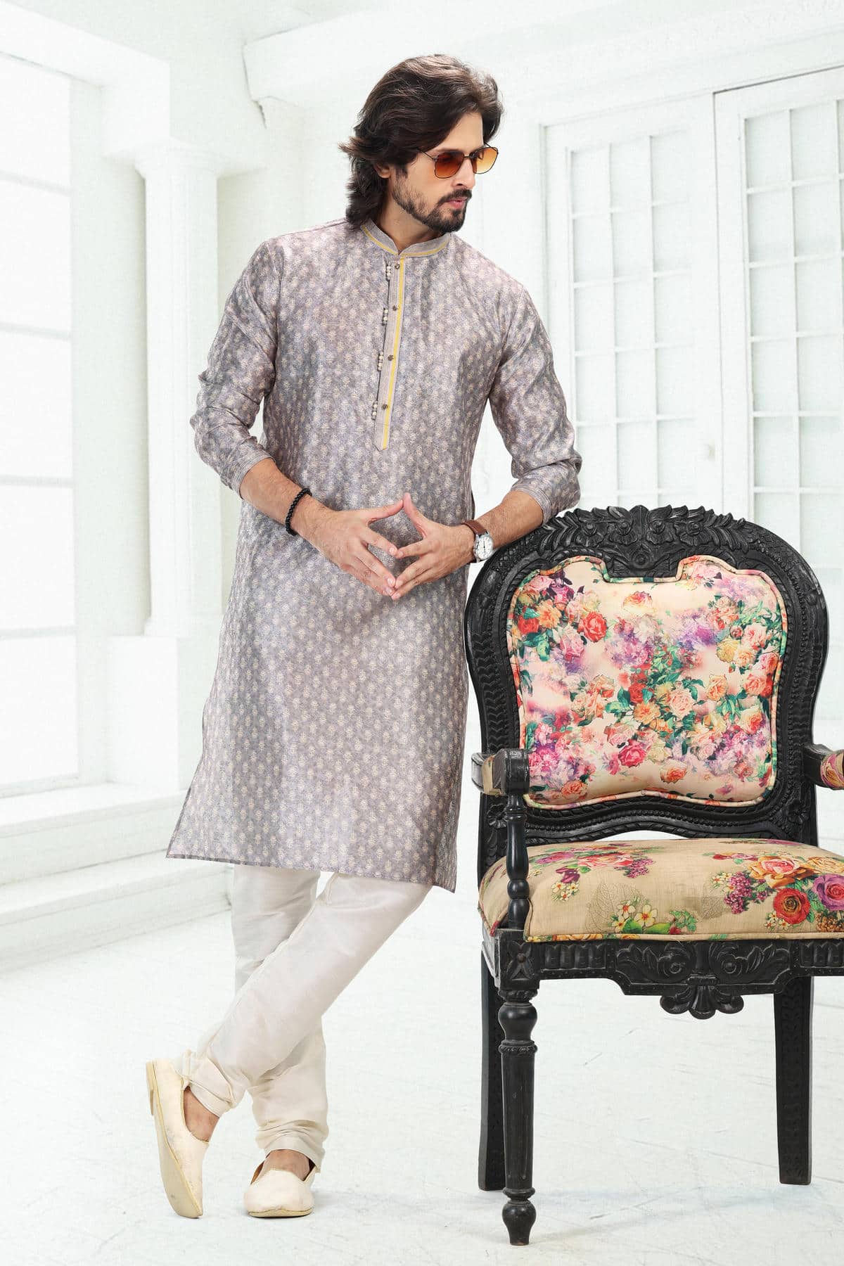 Banarasi Silk Kurta Pajama In Grey colour KP1230393 B
