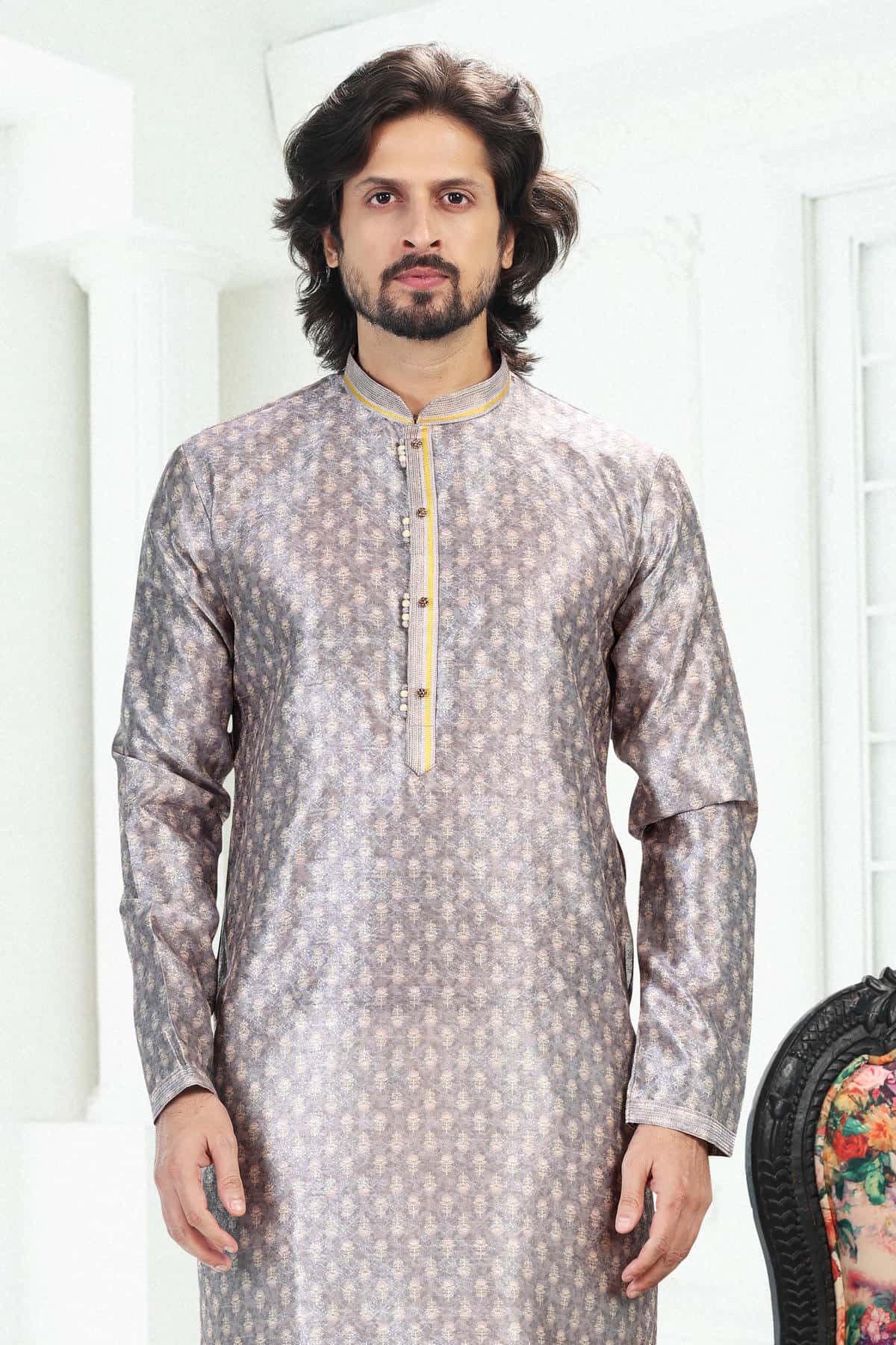 Banarasi Silk Kurta Pajama In Grey colour KP1230393 D