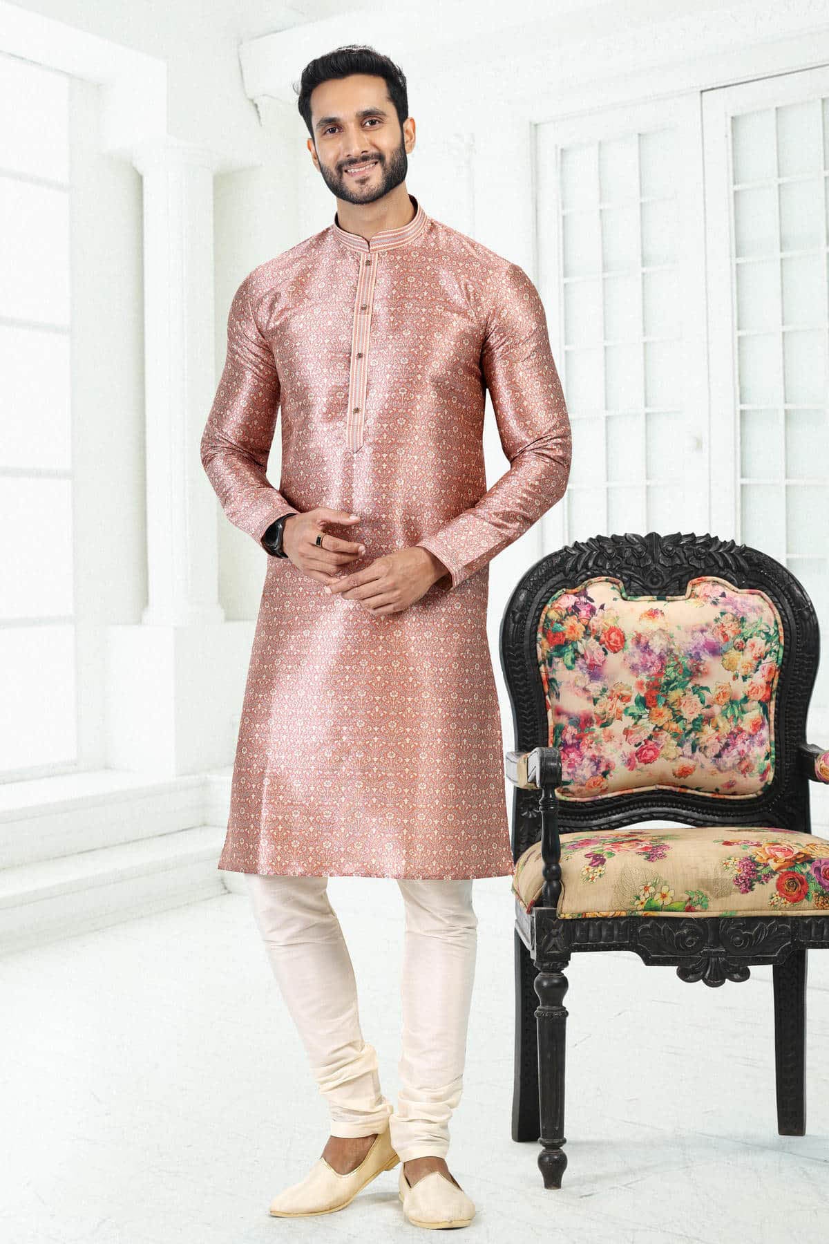 Banarasi Silk Kurta Pajama In Oniion Pink colour KP1230391 A