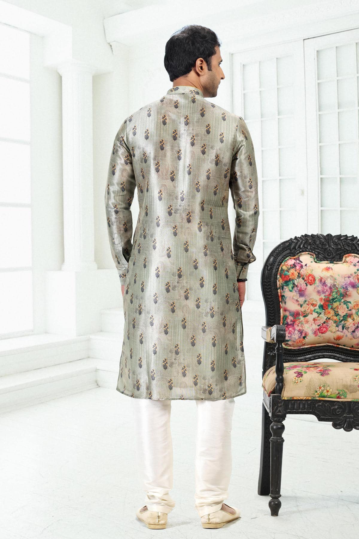 Banarasi Silk Kurta Pajama In Pista Green colour KP1230401 C