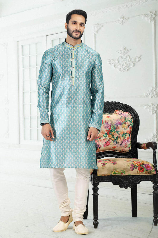 Banarasi Silk Kurta Pajama In Sky Blue colour KP1230392 A