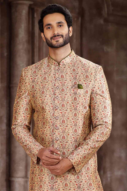 Beige Colour Art Silk Digital Printed Work indo western Sherwani