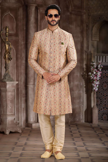 Beige Colour Art Silk Digital Printed Work indo western Sherwani
