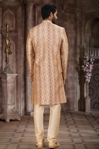 Beige Colour Art Silk Digital Printed Work indo western Sherwani