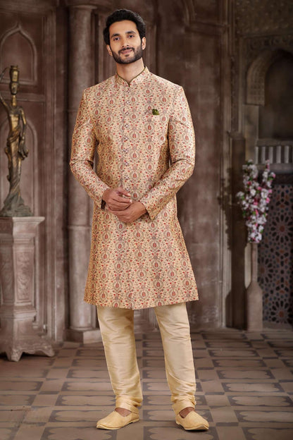 Beige Colour Art Silk Digital Printed Work indo western Sherwani