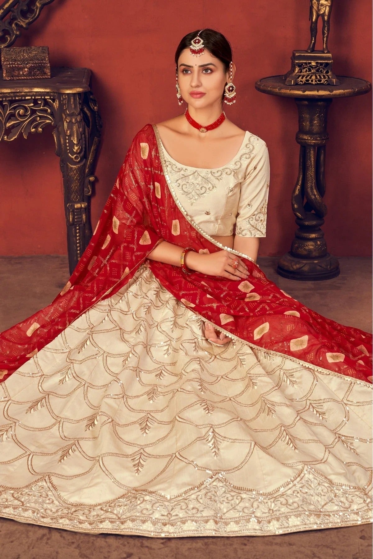 Beige Colour Art Silk Embroidery Lehenga Choli LC1150066 B