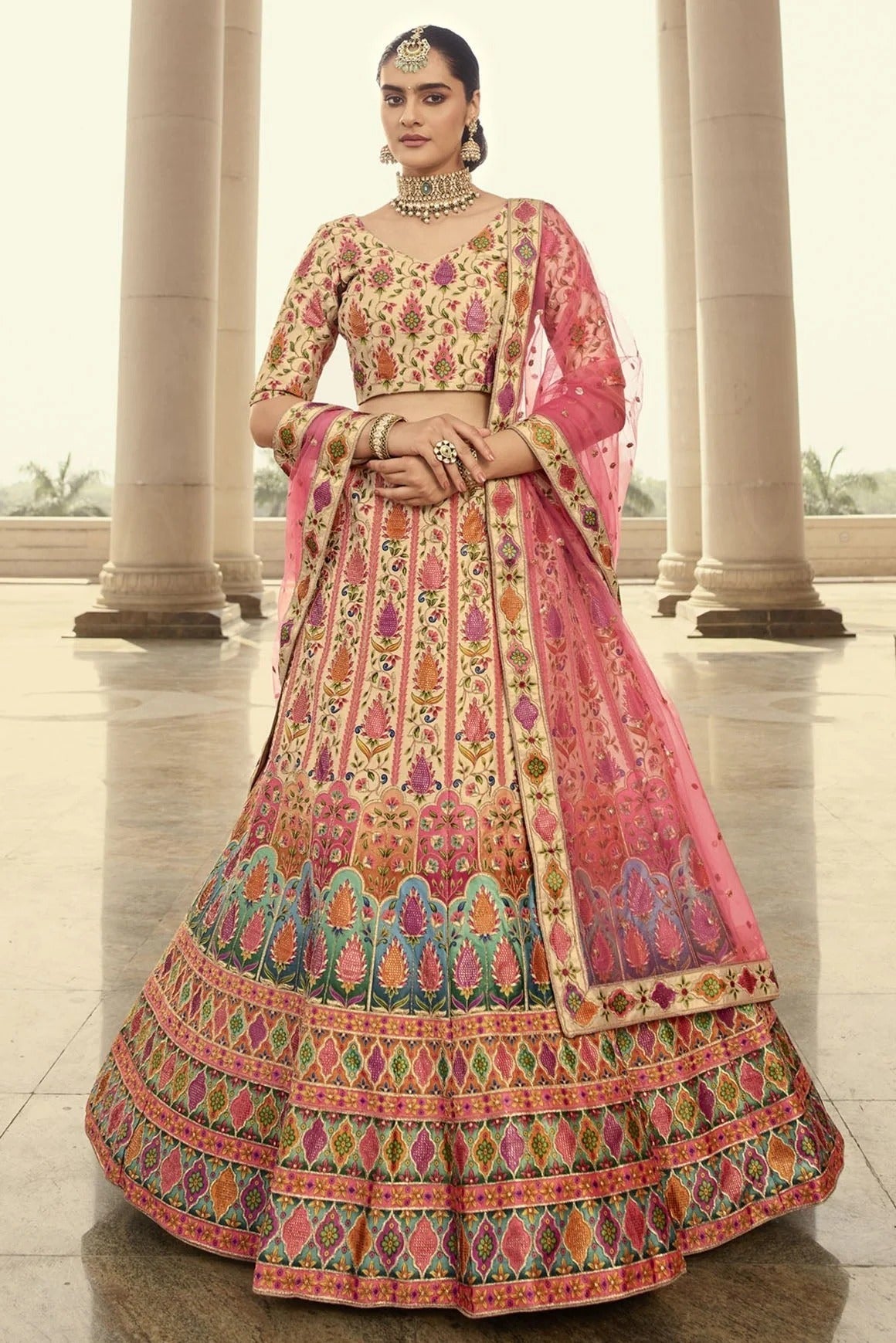 Beige Colour Art Silk Embroidery Lehenga Choli LC1150123