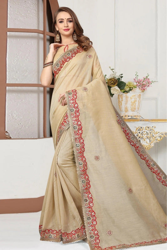 Beige Colour Art Silk Embroidery Saree SD1120171