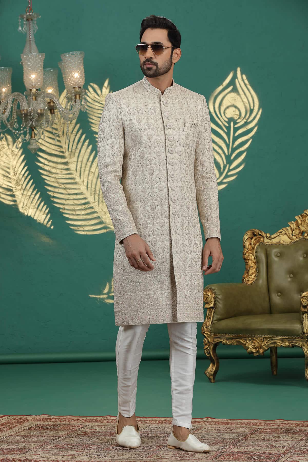 Beige Colour Art Silk Embroidery Sherwani