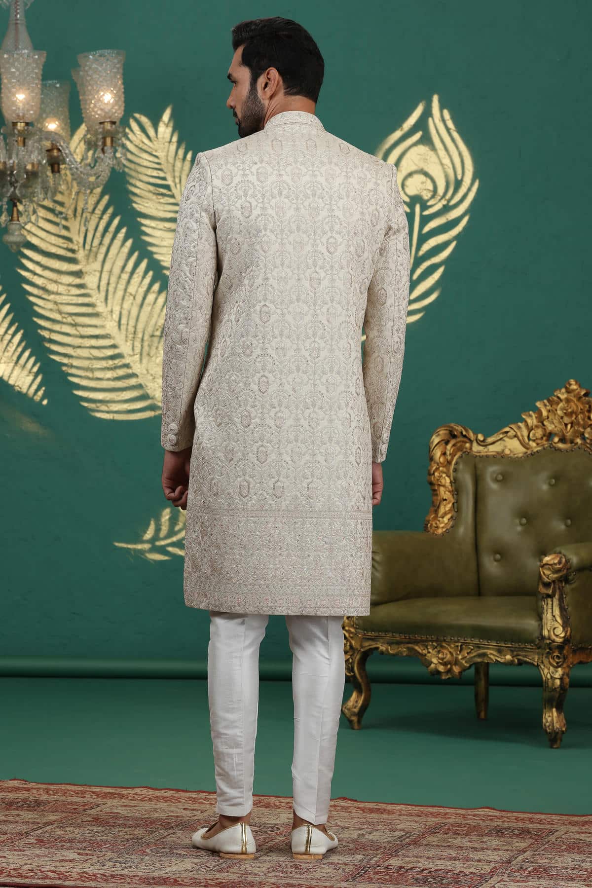 Beige Colour Art Silk Embroidery Sherwani