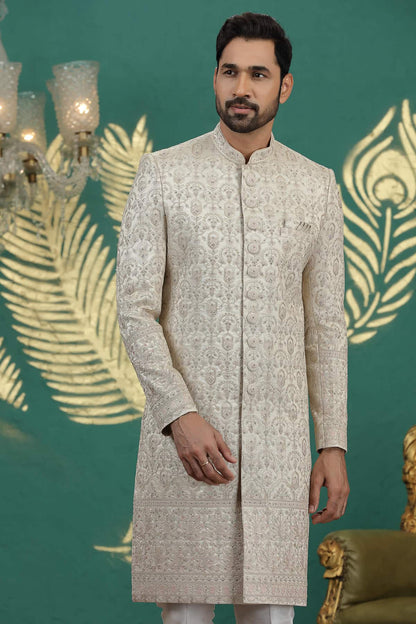 Beige Colour Art Silk Embroidery Sherwani