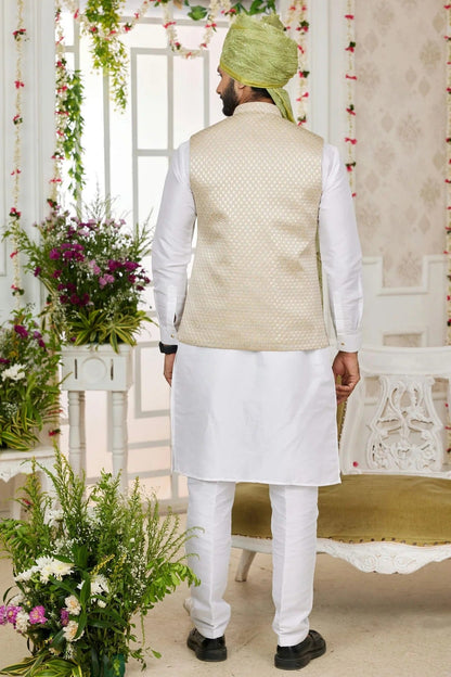 Beige Colour Art Silk Kurta Pajama With Jacket KP1230273 A