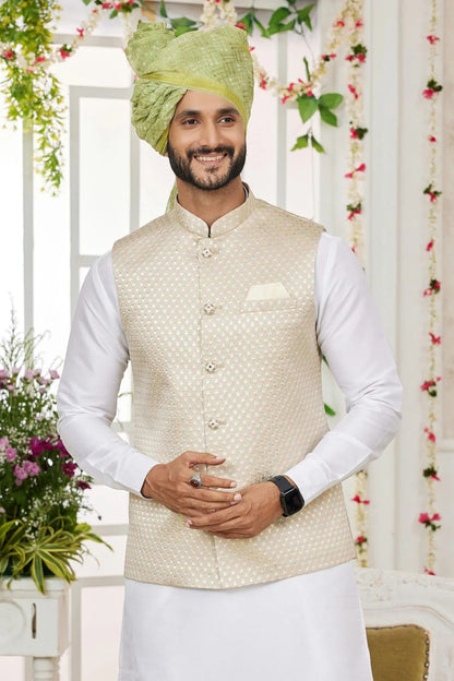 Beige Colour Art Silk Kurta Pajama With Jacket KP1230273 B