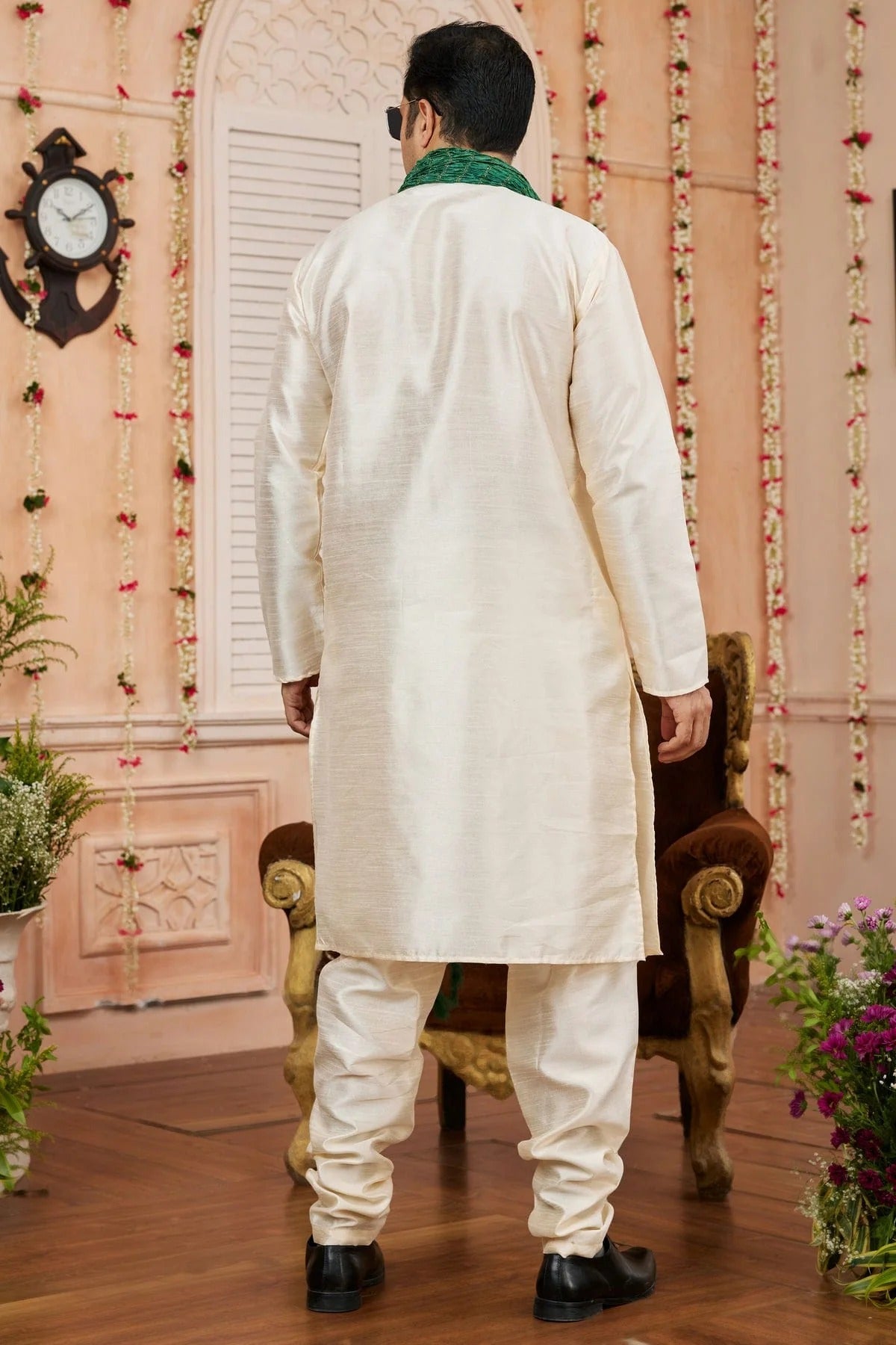 Beige Colour Art Silk Kurta Pajama With Stole KP1230244 A
