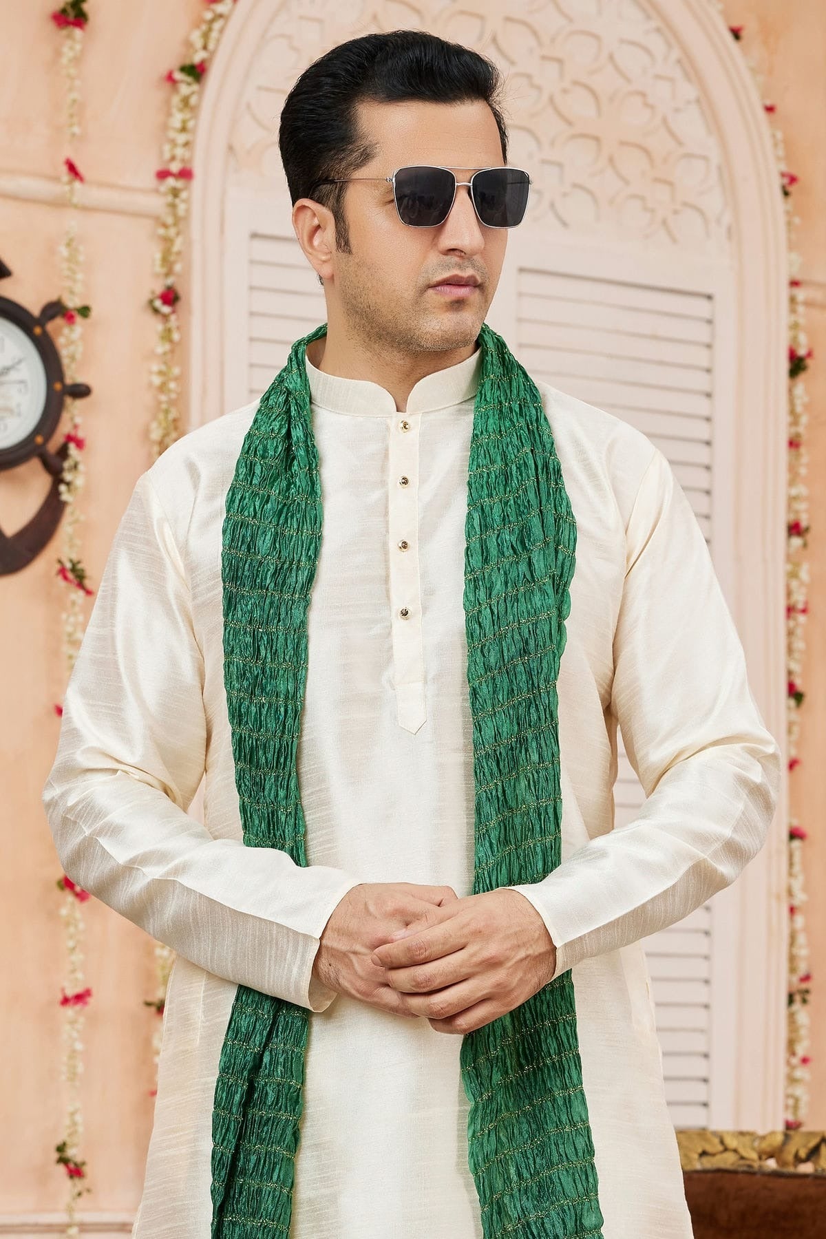 Beige Colour Art Silk Kurta Pajama With Stole KP1230244 B