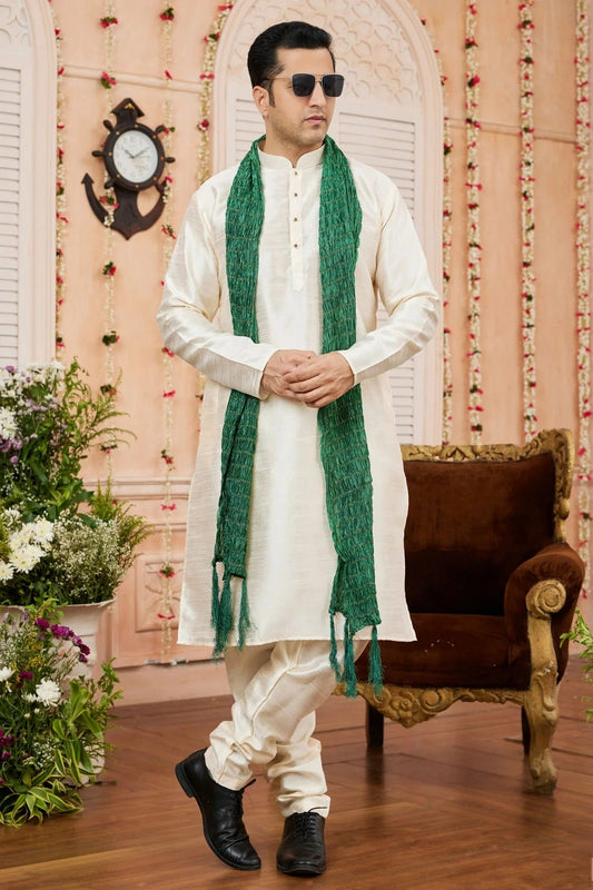 Beige Colour Art Silk Kurta Pajama With Stole KP1230244