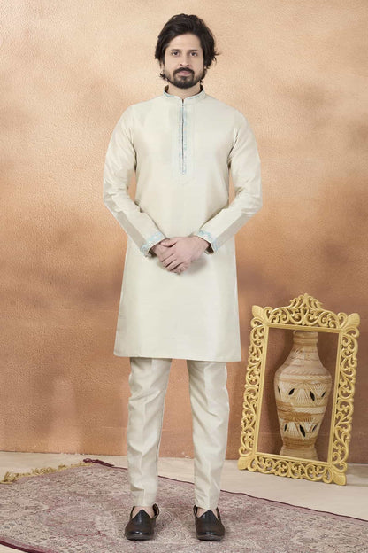 Beige Colour Art Silk Pintux Work Kurta Pajama