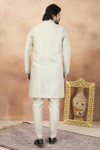 Beige Colour Art Silk Pintux Work Kurta Pajama