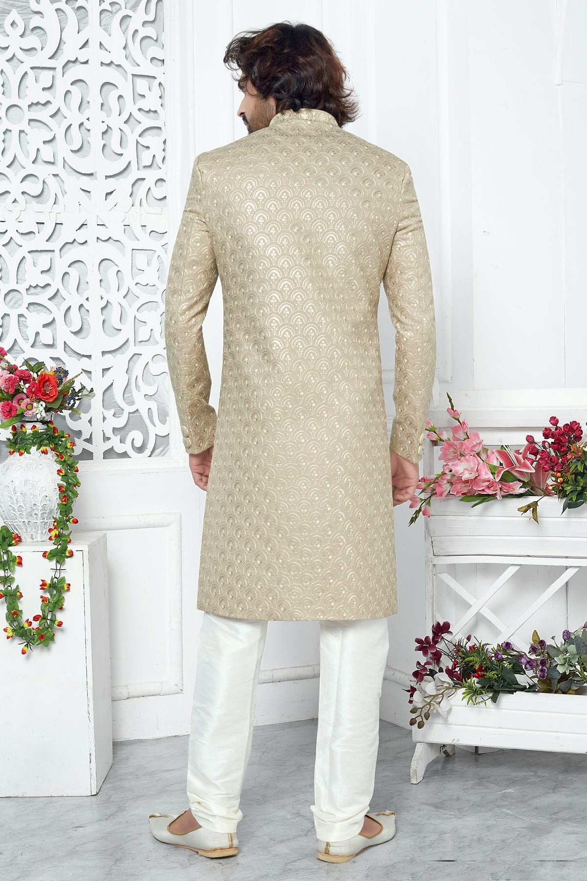 Beige Colour Art Silk Sherwani With Churidar Pant SH1230061 B